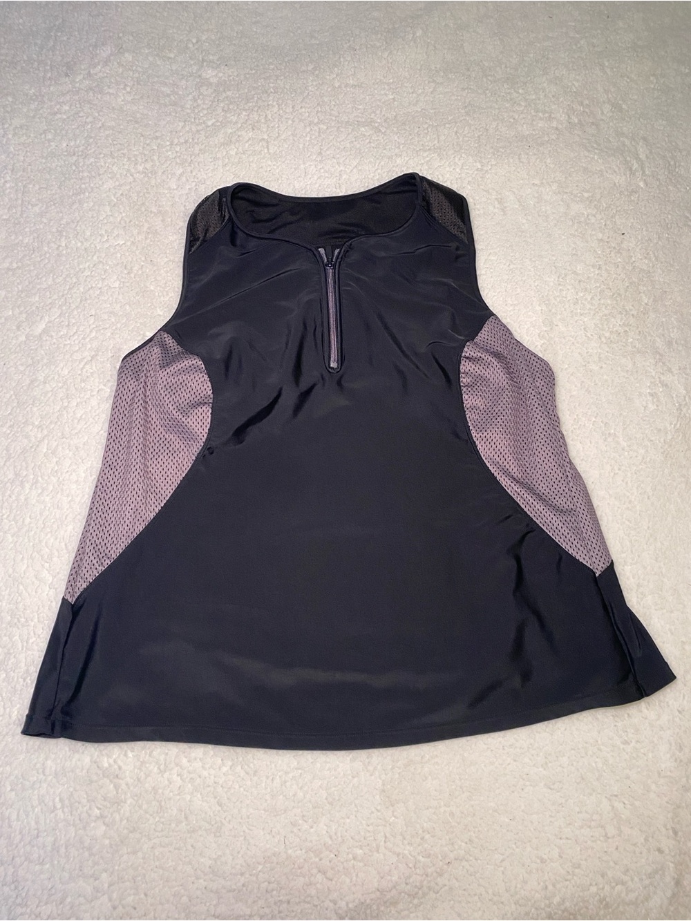 NWOT Black Swim Tankini Top with gray Mesh Side  Panels